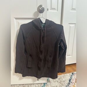RALPH LAUREN | brown zippered stretchy zip-down sweatshirt jacket